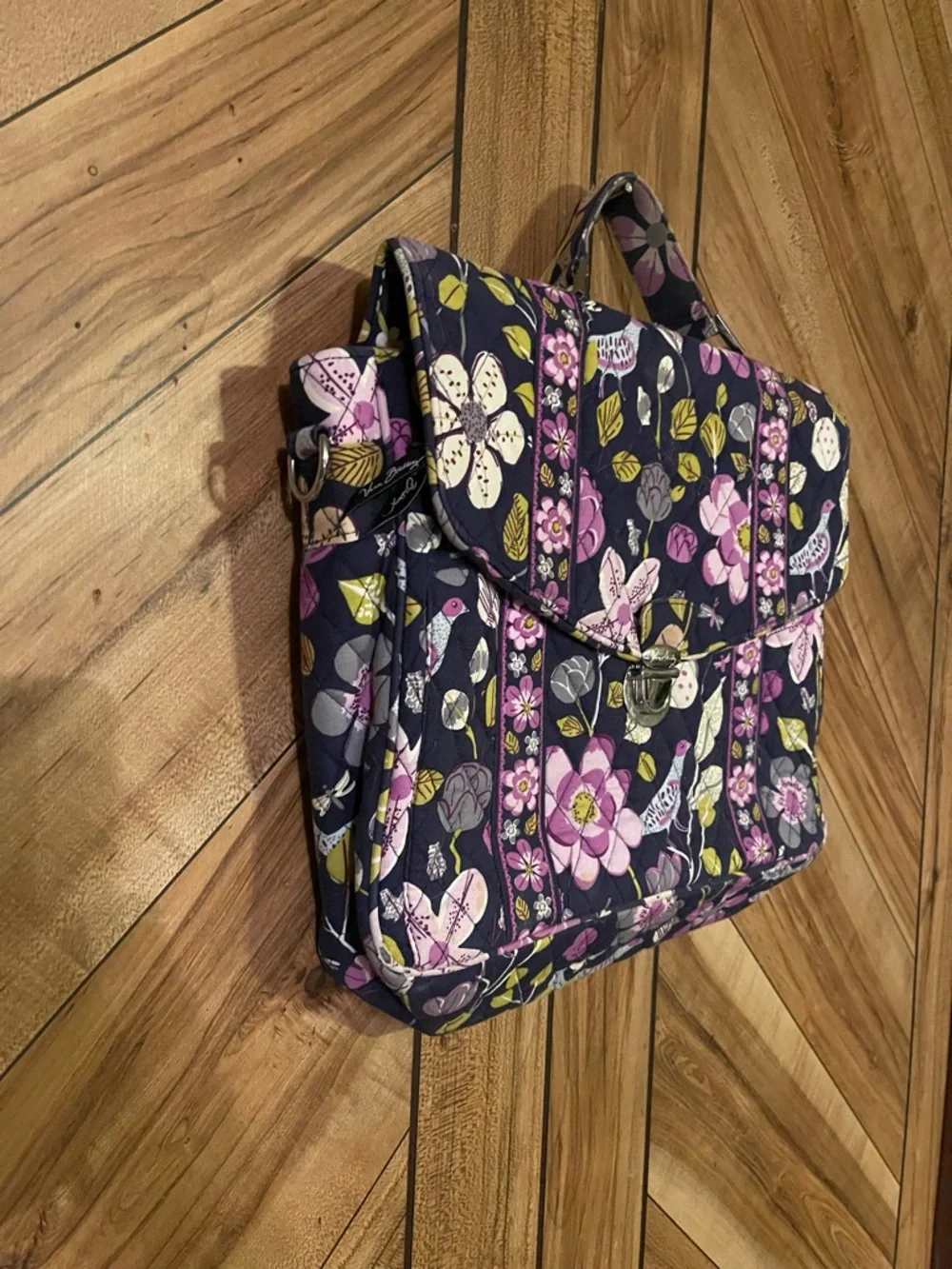 Vera Bradley Night and Day Bird Quilted Messenger Bag Purple Floral